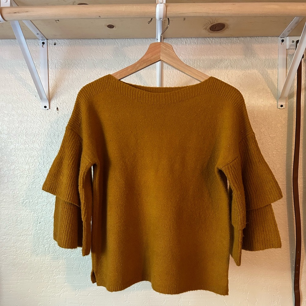 Madewell Mustard Ruffle Sleeve Sweater